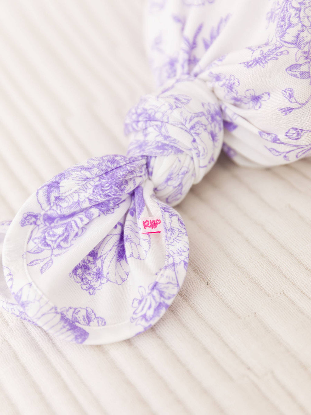 SoftSnooze™ Baby Girls Bamboo Viscose Wisteria Purple Butterfly Garden Toile Ruffle Knotted Sleep Gown & Bow Hat Set: Purple / Newborn-3m
