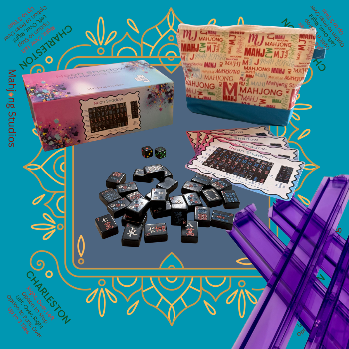 Neon Shadow American Mahjong Tile Set Bundle: Lunaflor / Clear Racks (4)