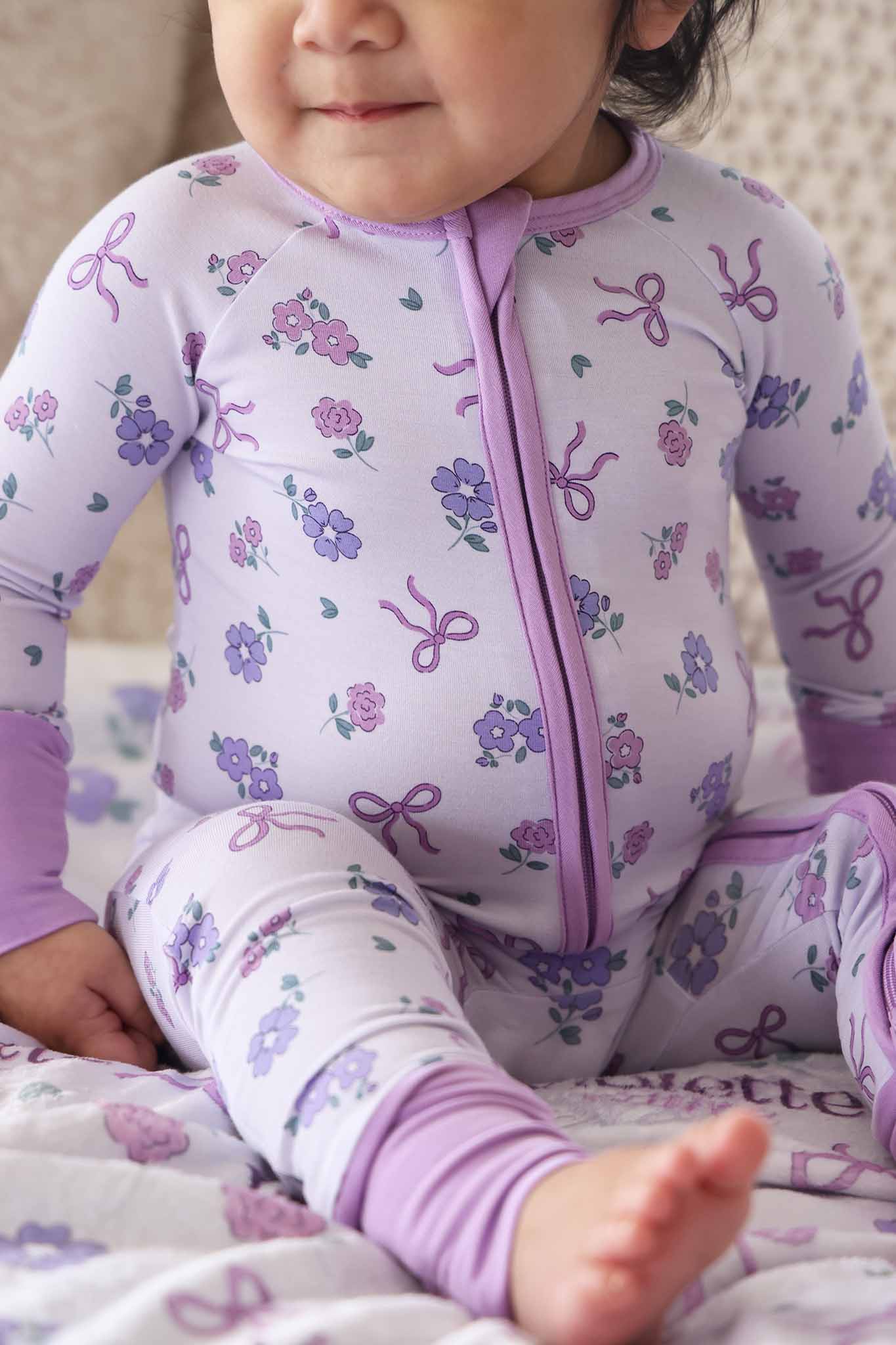 Ribbon & Roses Convertible Zip Romper | Purple: 3-6 months