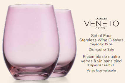 Set of Four Veneto Stemless Wine Glasses - Multi color avail: Frost