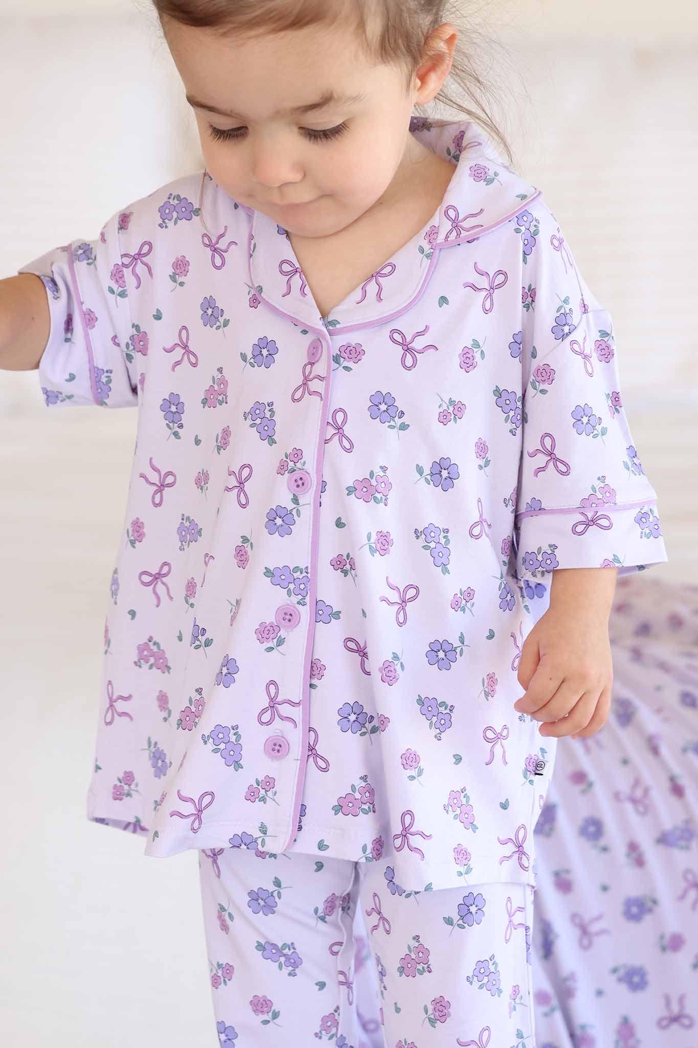 Girl's Two Piece Flare Lounge Set | Ribbon & Roses Purple: 3T