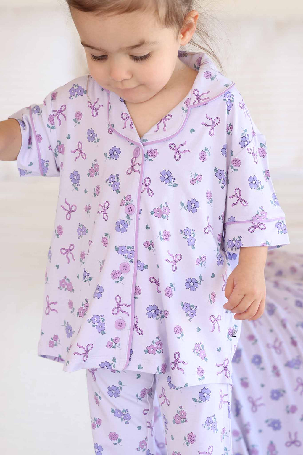Girl's Two Piece Flare Lounge Set | Ribbon & Roses Purple: 4T