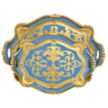 Florentine Carved Oval Scalloped Wood Tray with Handles: Capri Blue / Medium