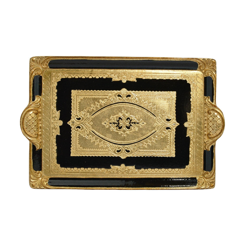 Florentine Carved Rectangle Tray with Handles, M or L, Made in Italy: Cappuccino / Medium