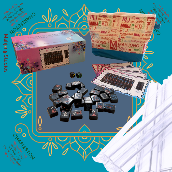 Neon Shadow American Mahjong Tile Set Bundle: Lunaflor / Clear Racks (4)