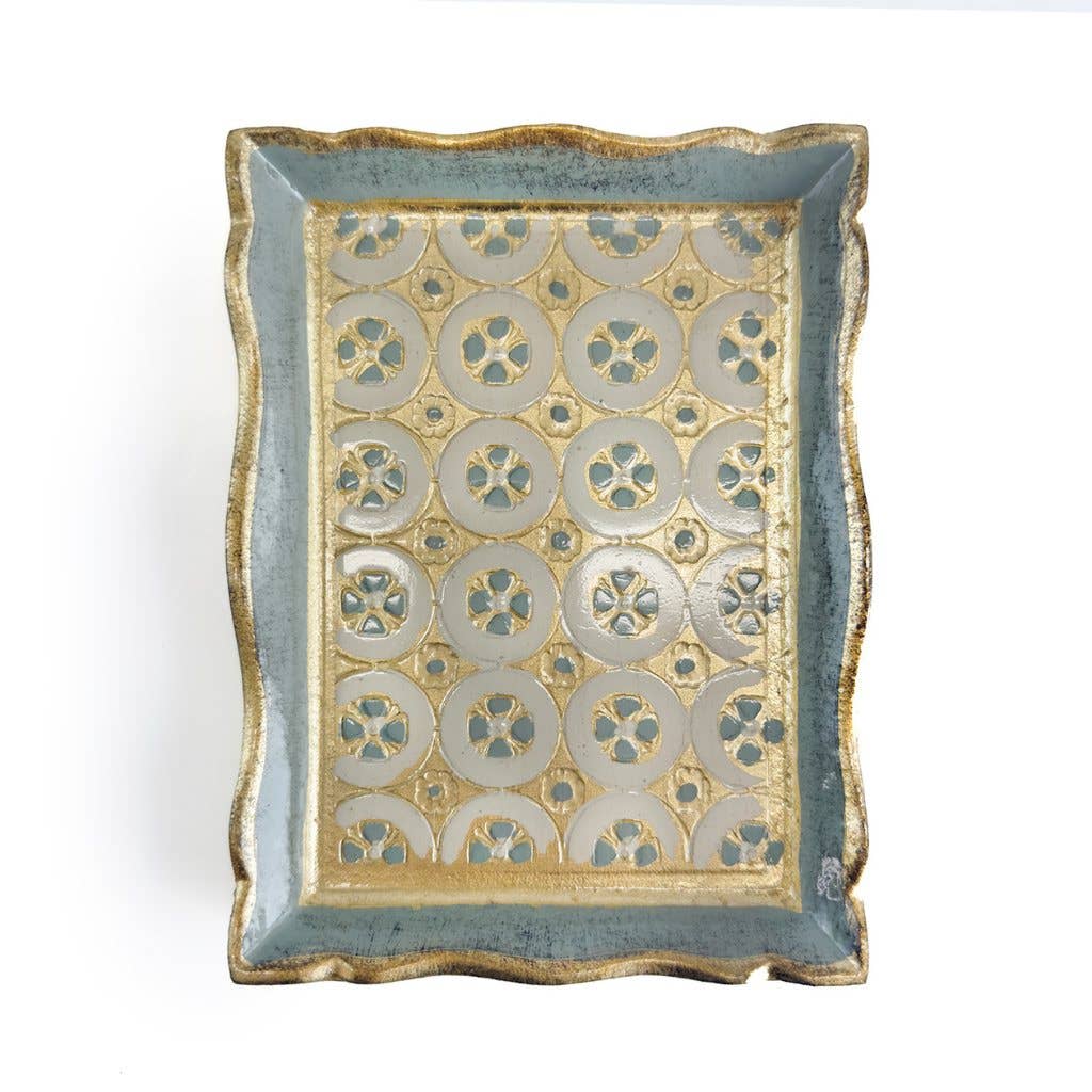 Florentine Carved Wood Rectangle Tessellated Mini Tray: Evergreen Fog