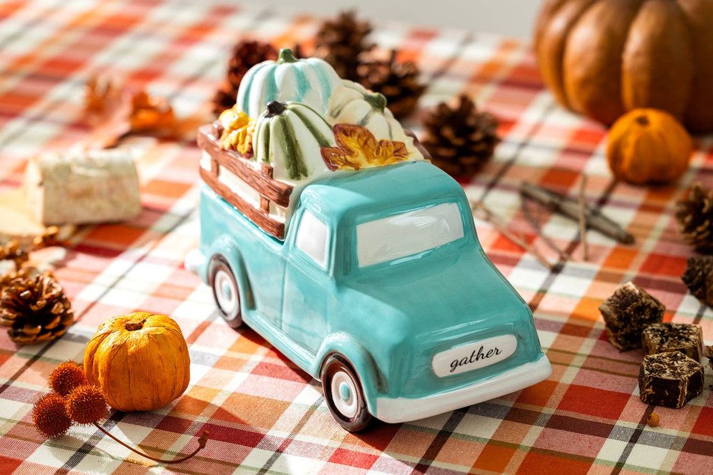 Fall Pumpkin Harvest Mint Truck 1.2qt. Cookie Jar