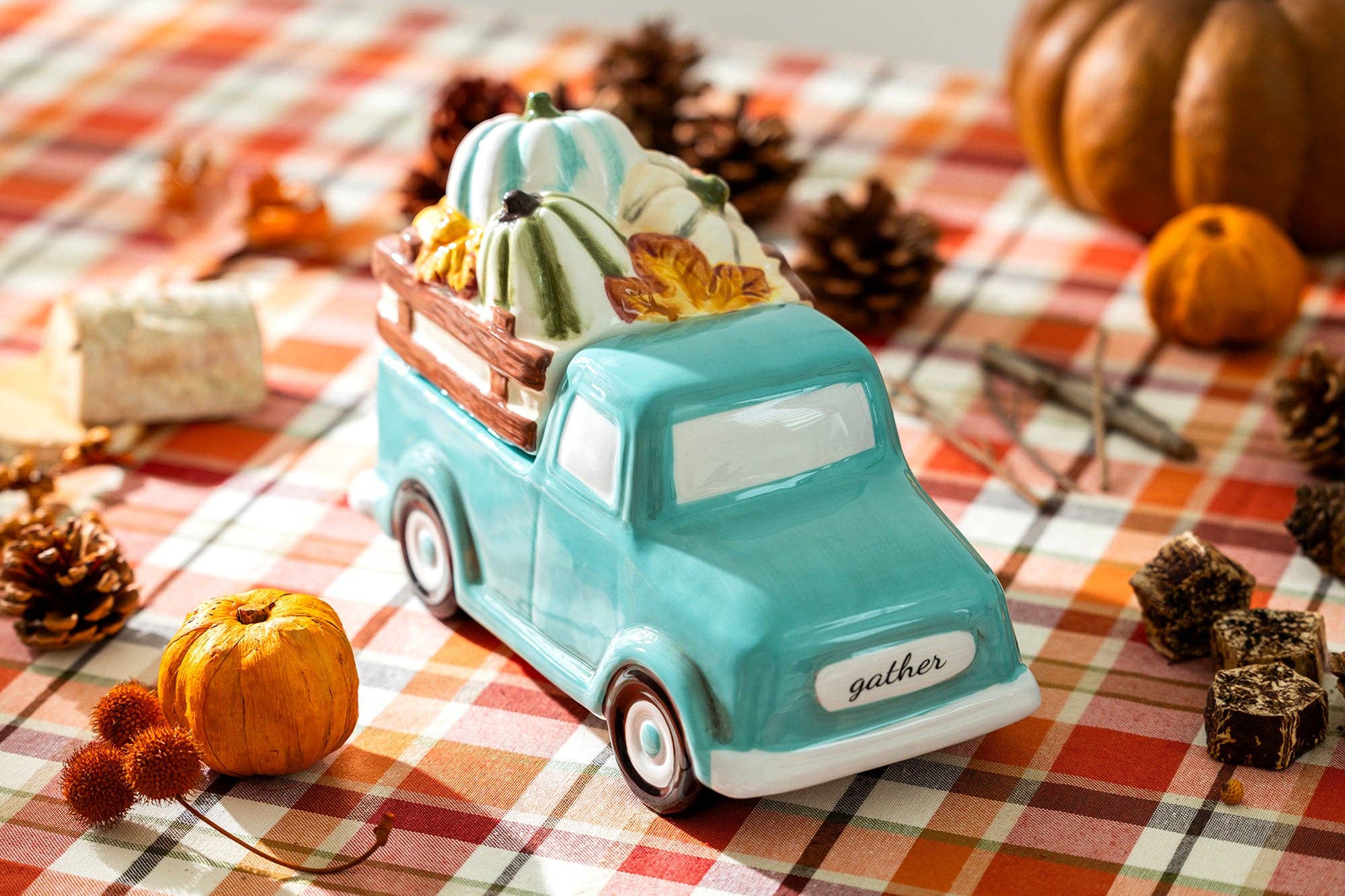 Fall Pumpkin Harvest Mint Truck 1.2qt. Cookie Jar