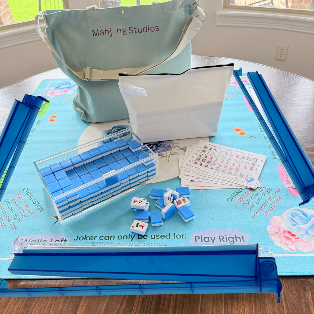 Blue Mahjong Tiles Bundle – American Mahjong 166 Tiles, Studio Tiles Clear Racks Teal Mat: Tiles +Dice & Instructions - BRAND NEW - but some are open.