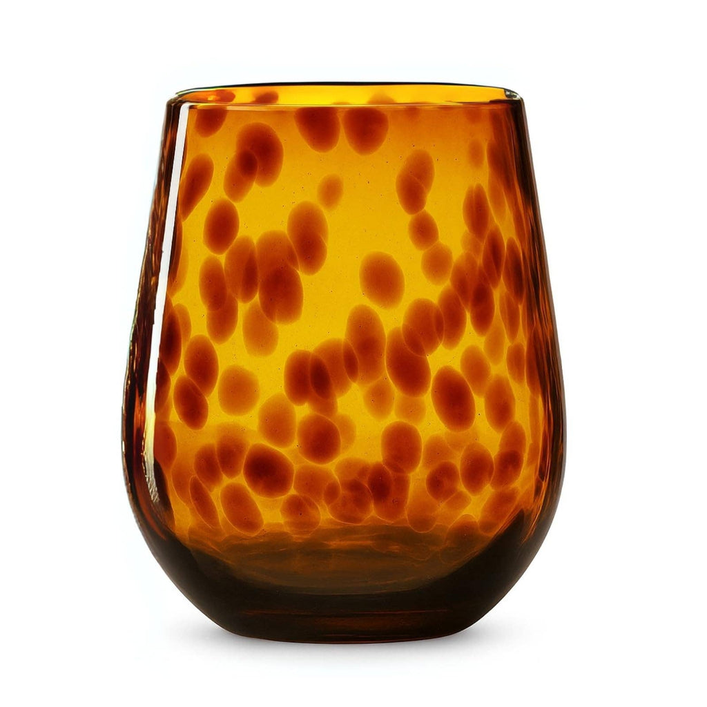 Leopard Print Amber Colored Stemless Wine Glass |  Set of 2