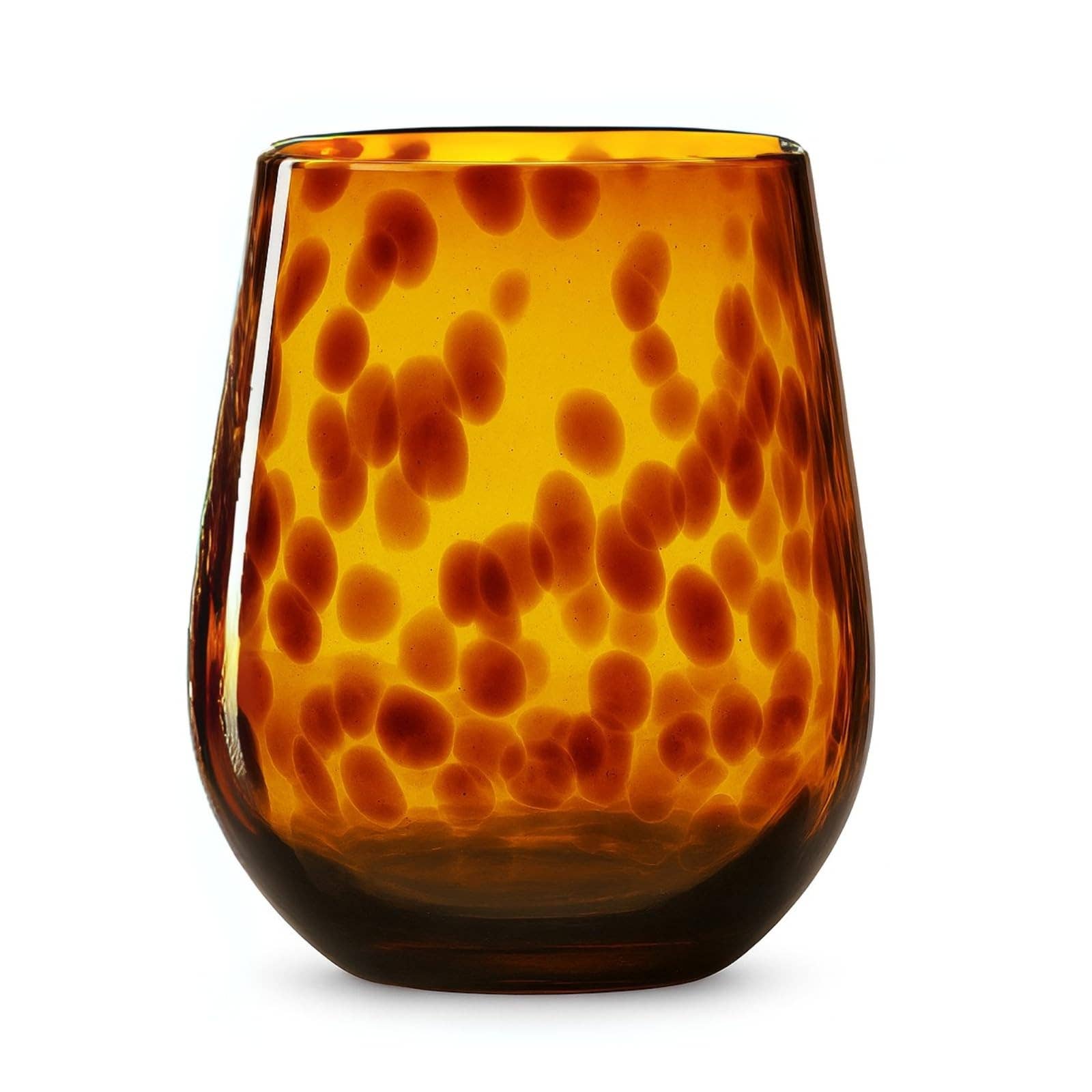 Leopard Print Amber Colored Stemless Wine Glass |  Set of 2