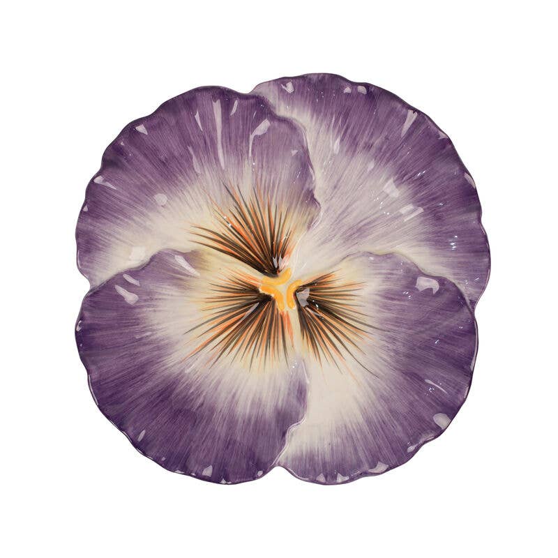Fitz & Floyd Halcyon Pansy Snack Plate S2 Brown Bx Pkg