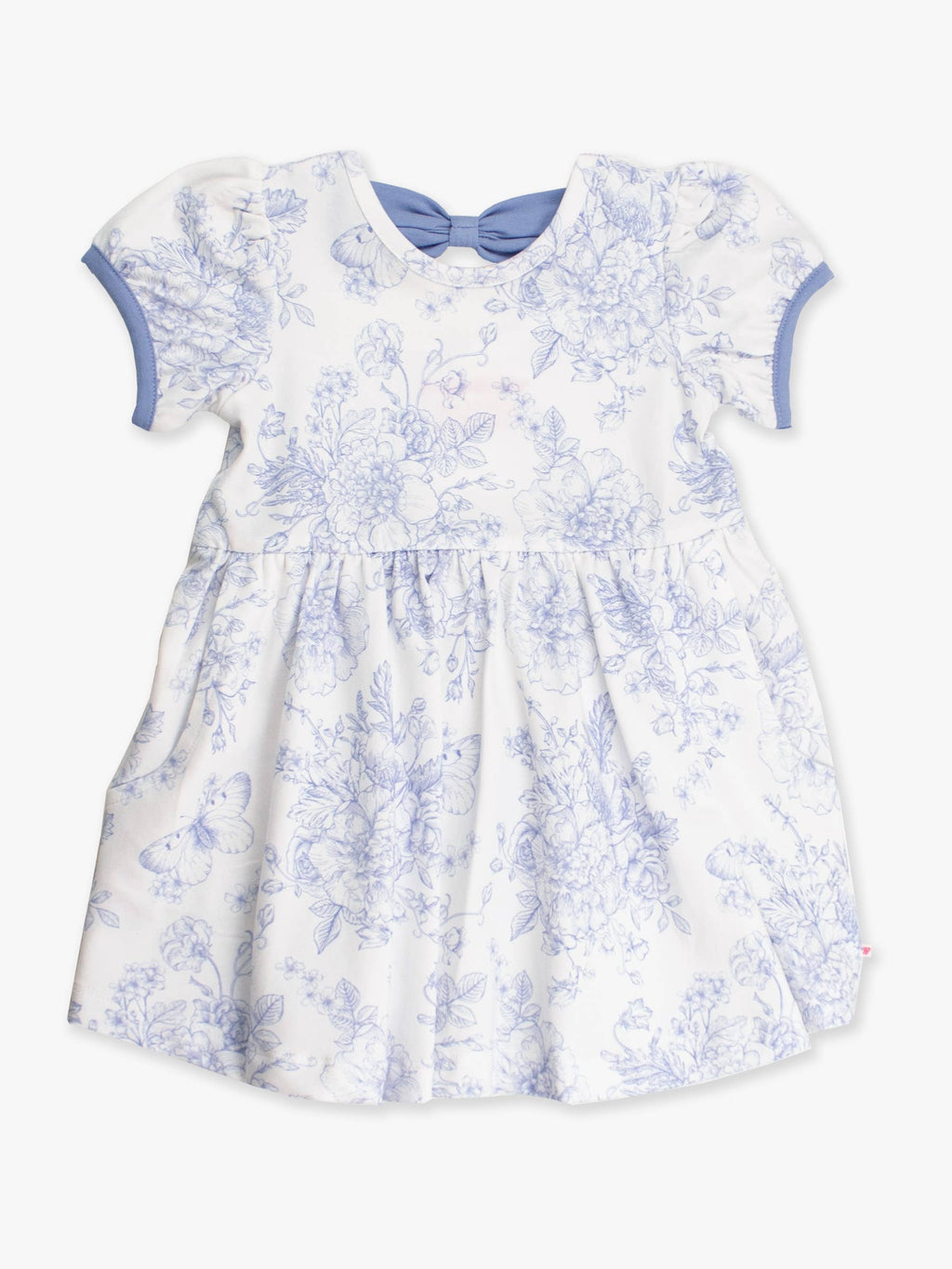 Girls Periwinkle Butterfly Garden Puff Short Sleeve Bow Twirl Dress: Blue / 18-24m