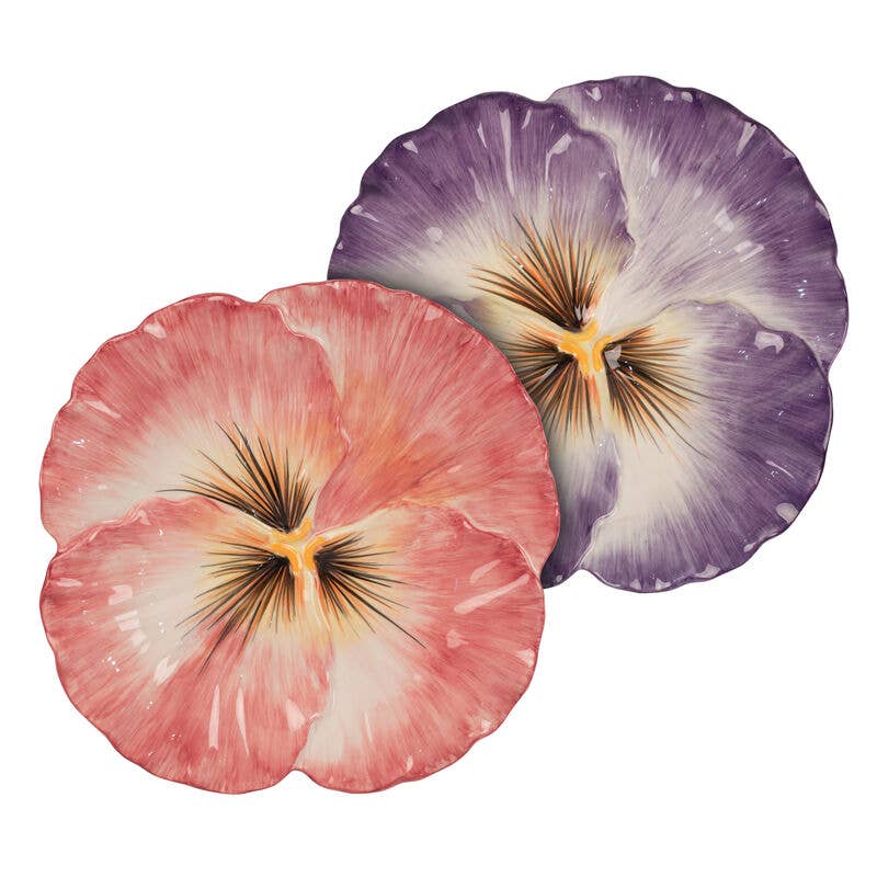 Fitz & Floyd Halcyon Pansy Snack Plate S2 Brown Bx Pkg
