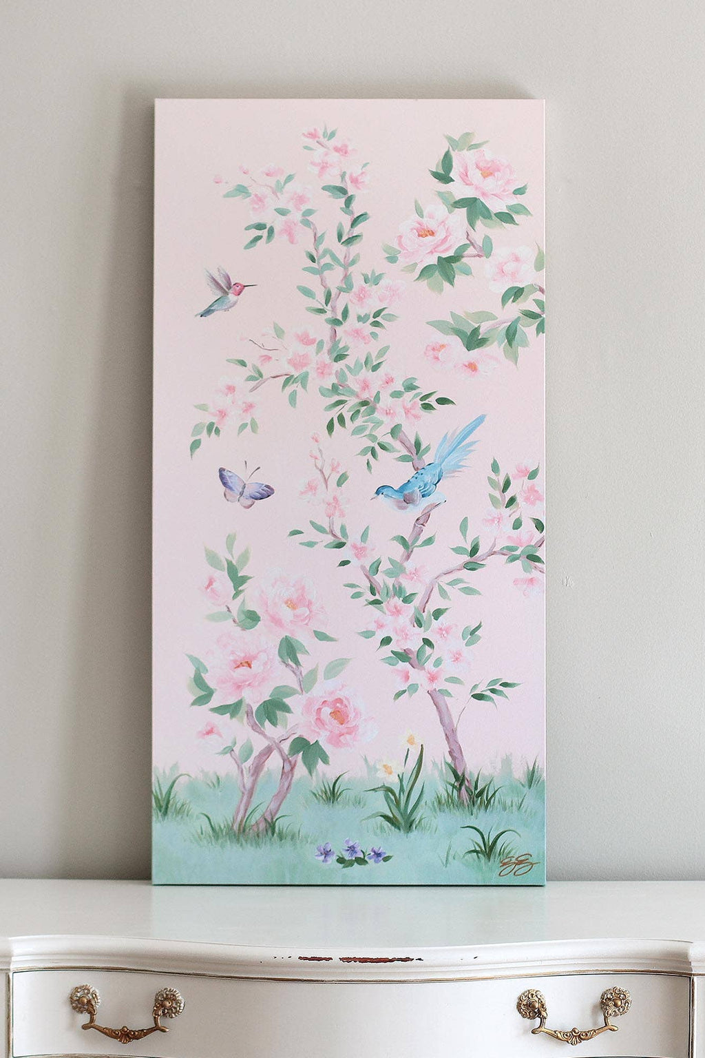 April, a pink chinoiserie canvas wrap: 15x30 inch / Image Wrap