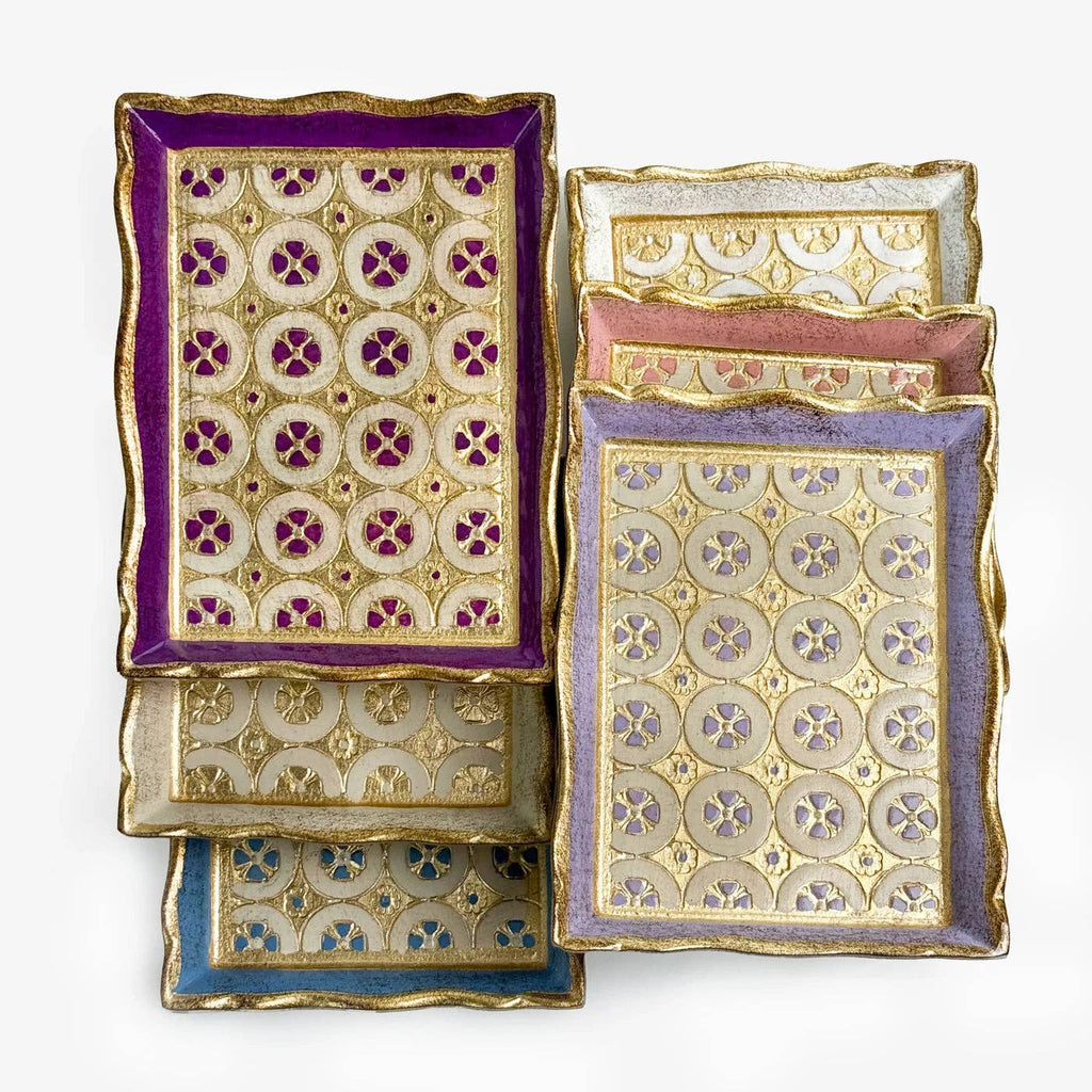 Florentine Carved Wood Rectangle Tessellated Mini Tray: Pink