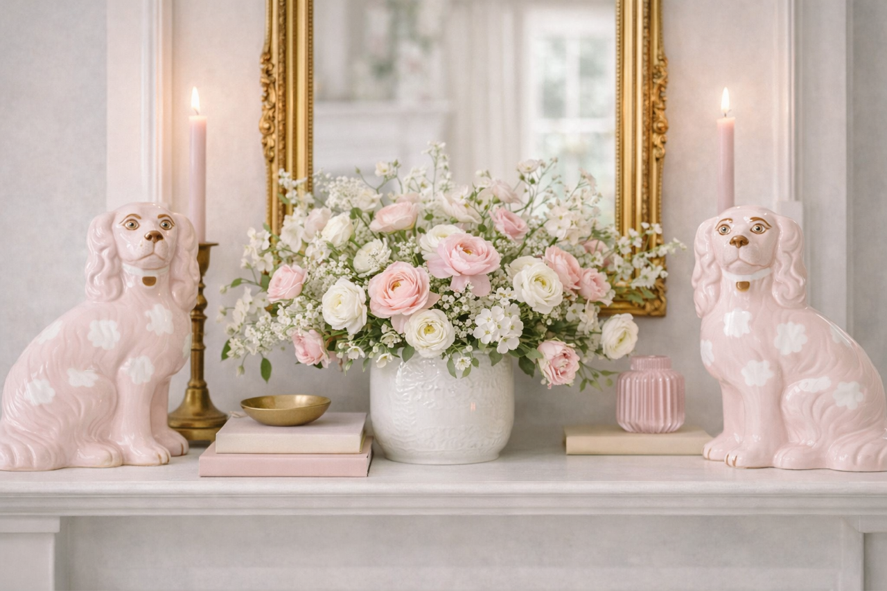 Pale Pink Staffordshire Dogs: Medium