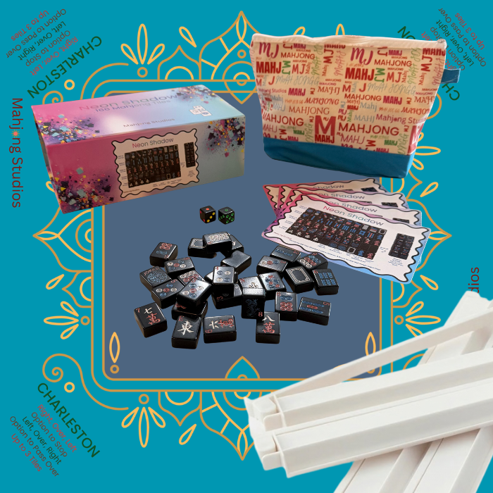 Neon Shadow American Mahjong Tile Set Bundle: Lunaflor / Clear Racks (4)