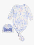 SoftSnooze™ Baby Girls Bamboo Viscose Periwinkle Butterfly Garden Ruffle Knotted Sleep Gown & Bow Hat Set: Blue / Newborn-3m