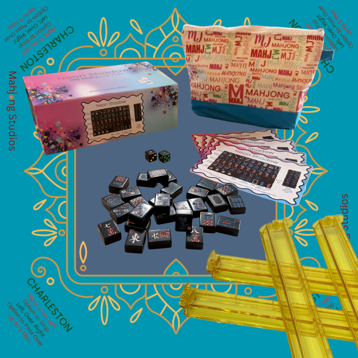 Neon Shadow American Mahjong Tile Set Bundle: Lunaflor / Clear Racks (4)