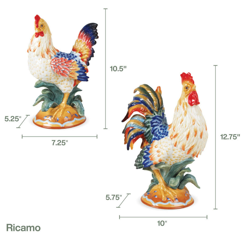 Fitz & Floyd Ricamo Rooster Hen Fig Brown Bx Pkg: Multi / Earthenware