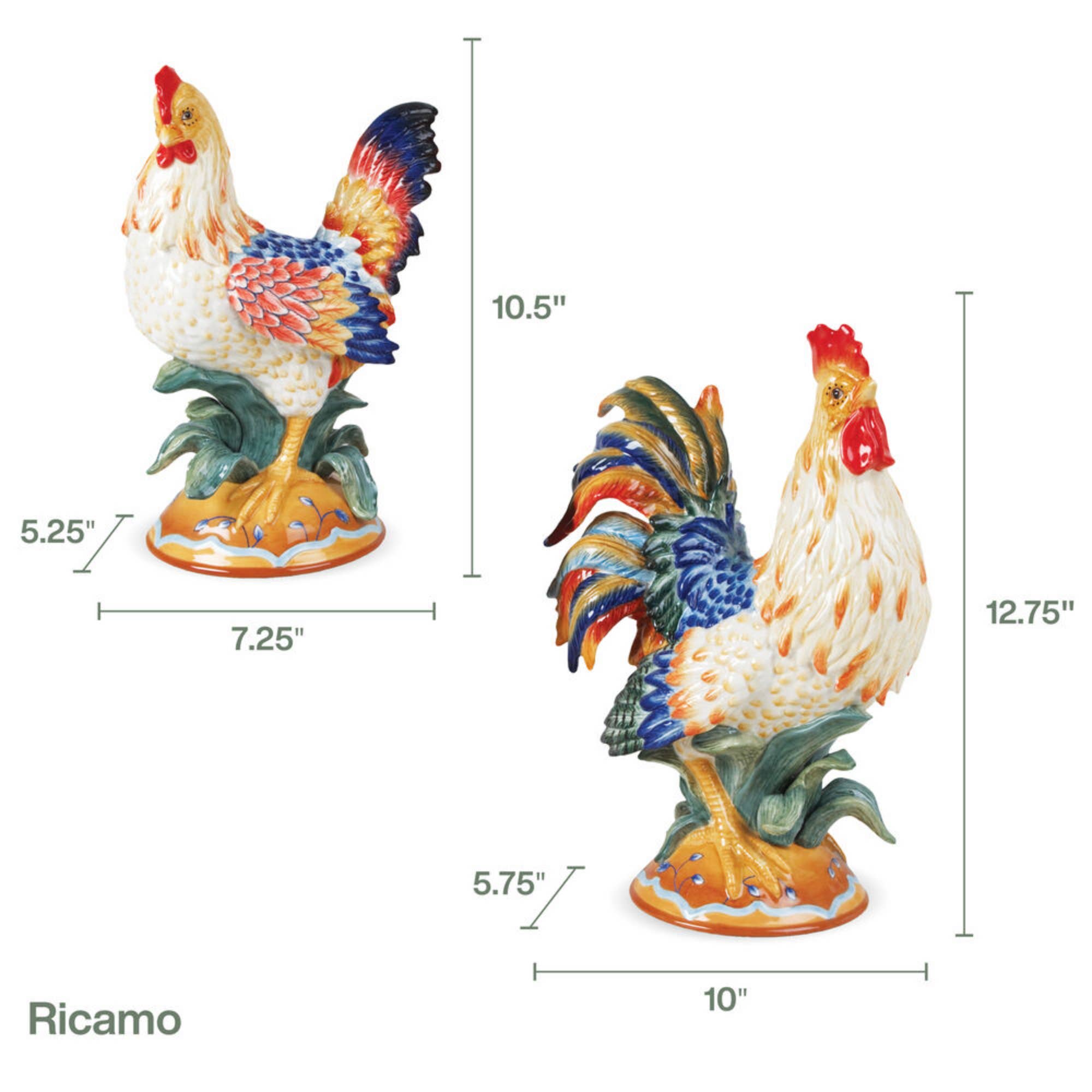 Fitz & Floyd Ricamo Rooster Hen Fig Brown Bx Pkg: Multi / Earthenware