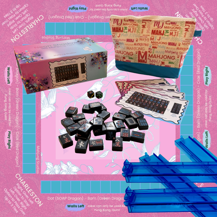 Neon Shadow American Mahjong Tile Set Bundle: Lunaflor / Clear Racks (4)