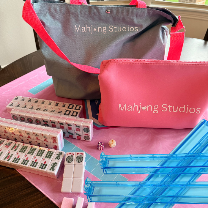 All In One - Mahjong Bundle - American Mahjong Set 166 2-Color Tiles - Pink Tiles and Mat: No Rack