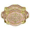 Florentine Carved Oval Scalloped Wood Tray with Handles: Pink / Medium