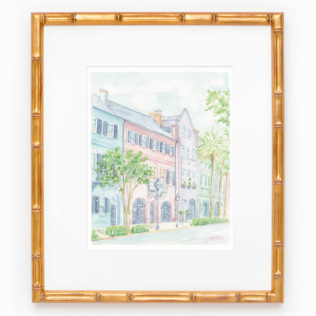 Rainbow Row Watercolor Art Print: 8x10