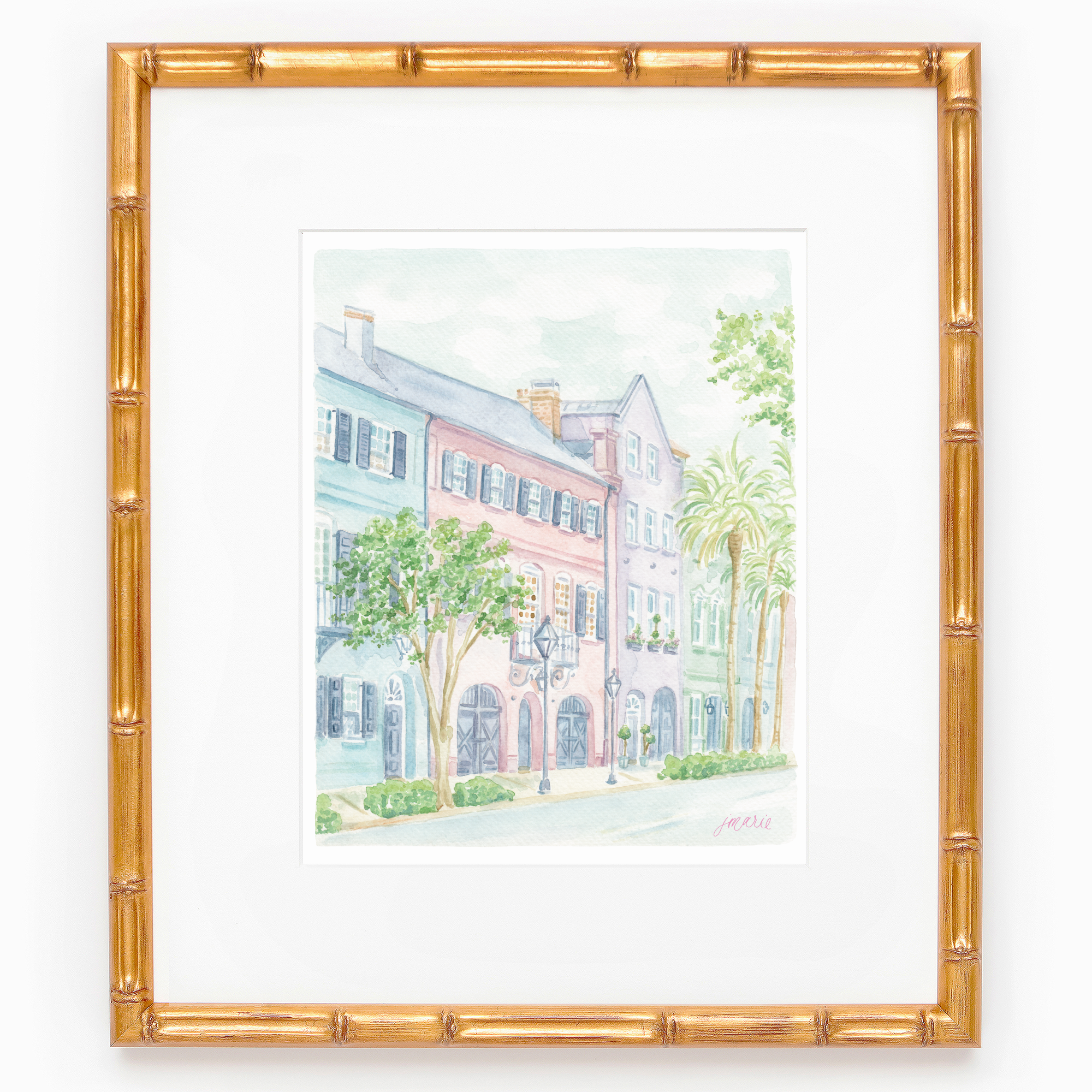 Rainbow Row Watercolor Art Print: 8x10