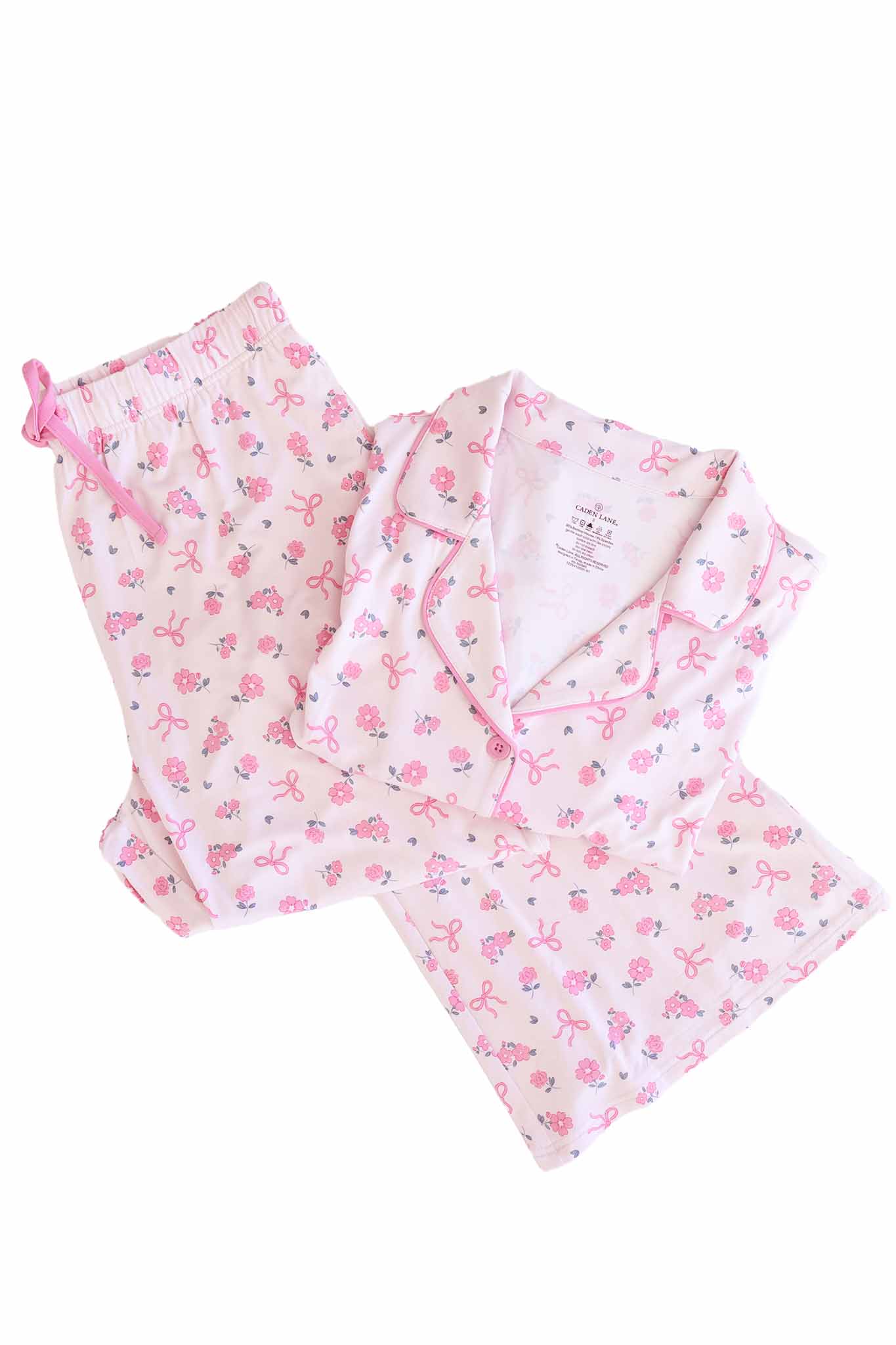 Women's Two Piece Flare Lounge Set | Ribbon & Roses Pink: L