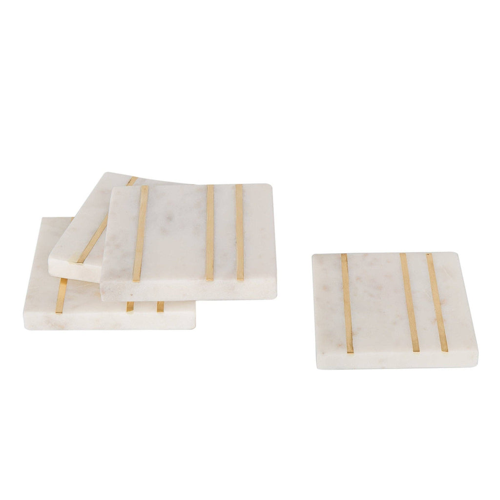 Marble Square Inlay Coaster Set: White / Marble