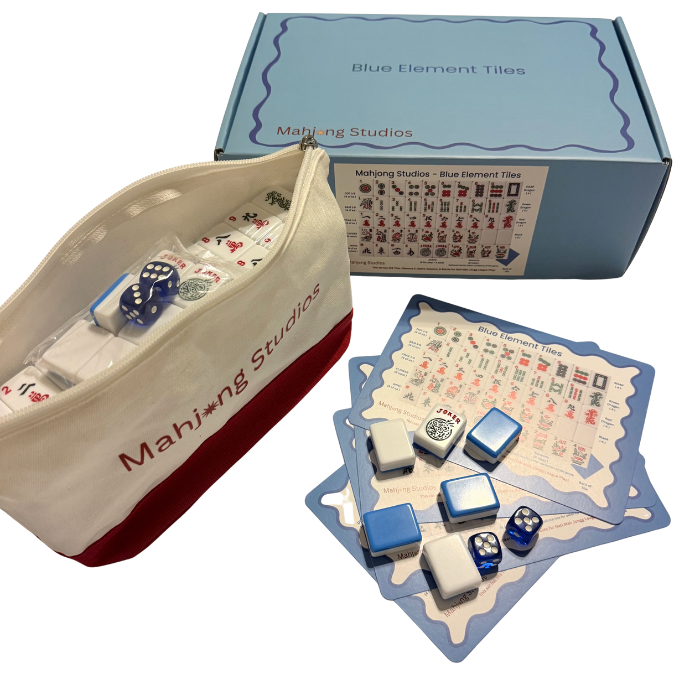 Mahjong Studios – Blue Element American Mahjong Tile Set (166 Tiles) PREORDER: Tiles +Tile Bag +Dice & Instructions + Box