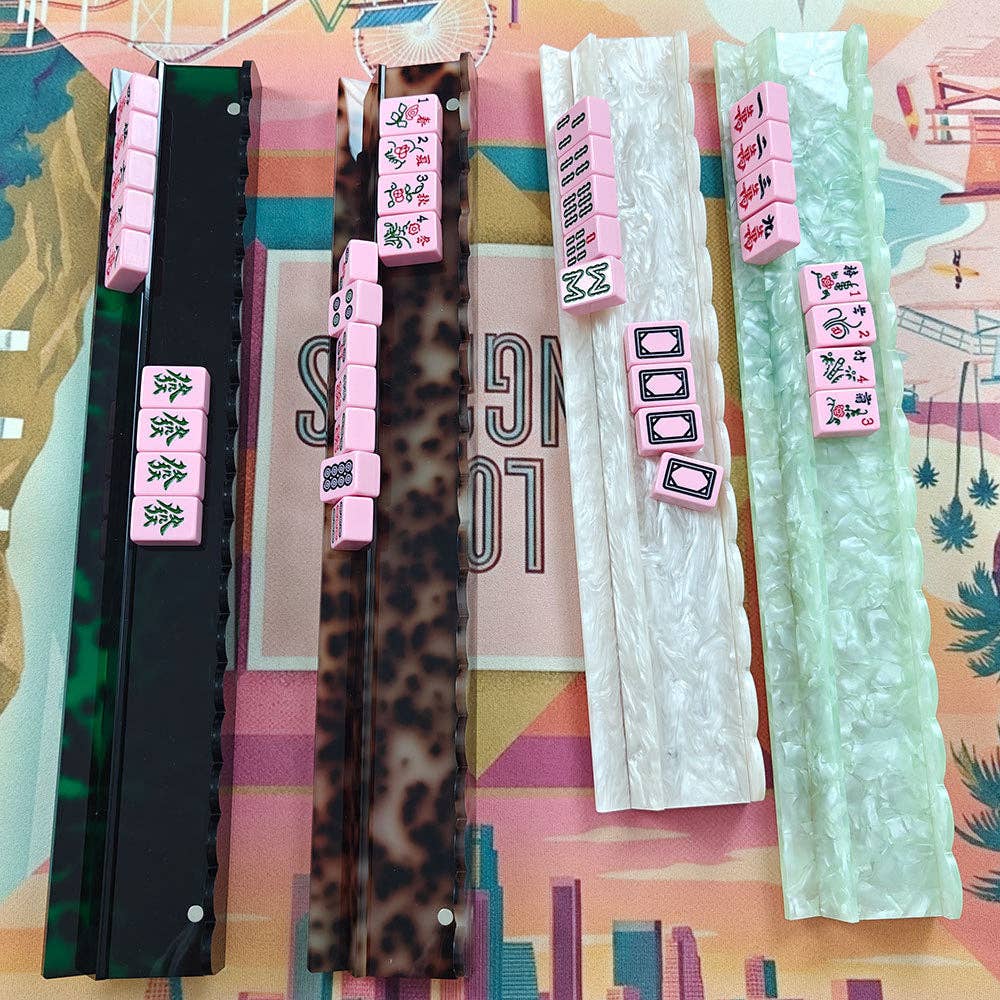 American Mahjong Racks Set–20" Acrylic Tile Racks & Pushers: Red Tortoise Brown