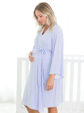 SoftSnooze™ Women's Bamboo Viscose Periwinkle & White Micro Stripe Mommy & Me Maternity Robe: Blue / One Size