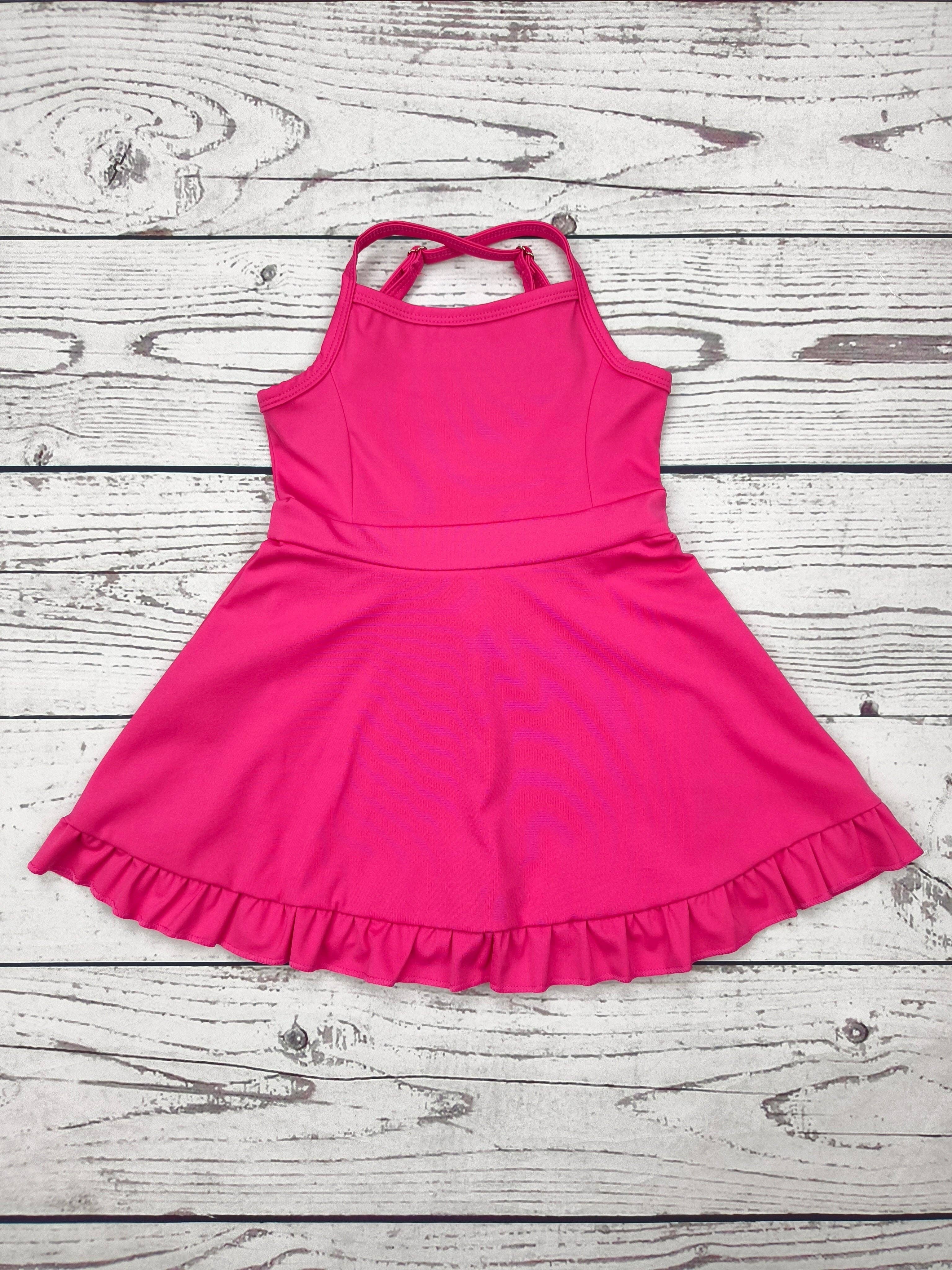 Hot Pink Girls Athletic Dress with Ruffle: 4T