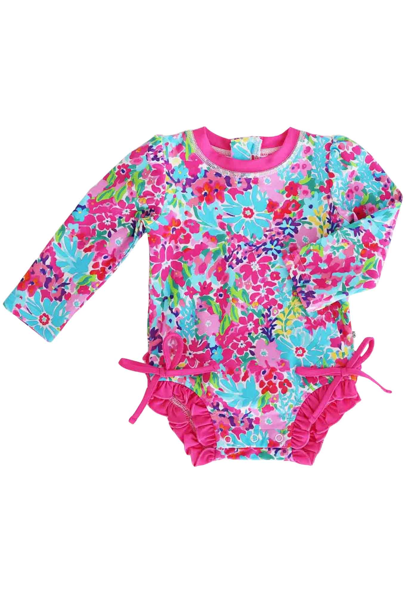 Long Sleeve Rash Guard With Ruffle Bottom | Petal Splash: 12-18 months