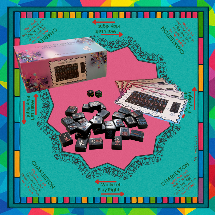 Neon Shadow American Mahjong Tile Set Bundle: Lunaflor / Clear Racks (4)