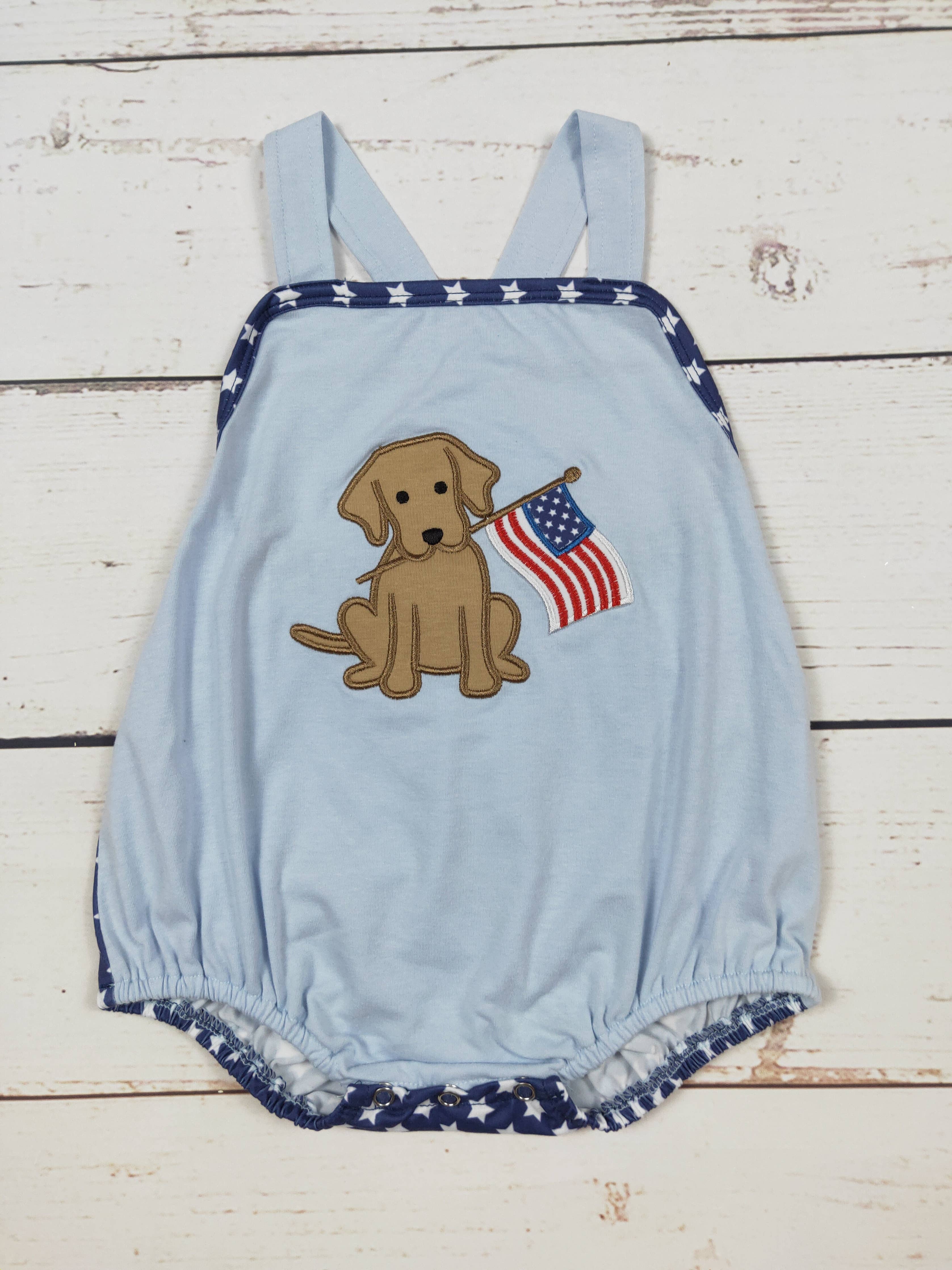 Baby Boy Dog Appliqué Patriotic Bubble: 0-3M