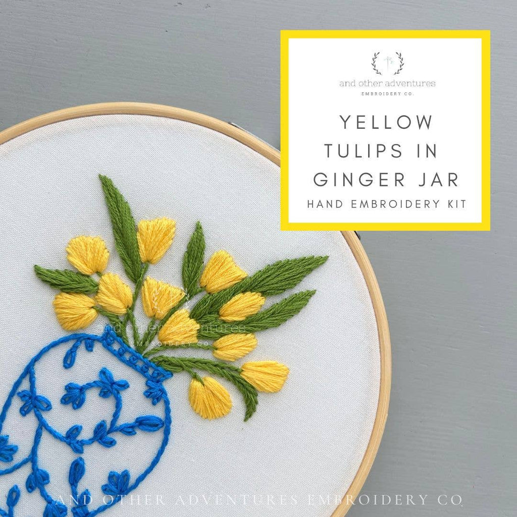 Hand Embroidery Kit - Yellow Tulips in Ginger Jar