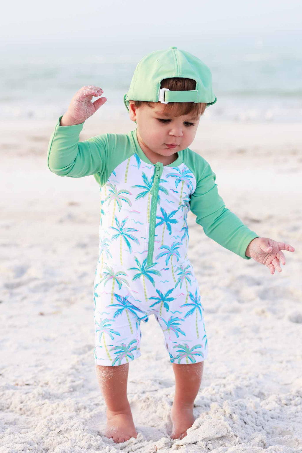 Long Sleeve Rash Guard Swim Romper Shortie | Blue Lagoon: 0-3 months