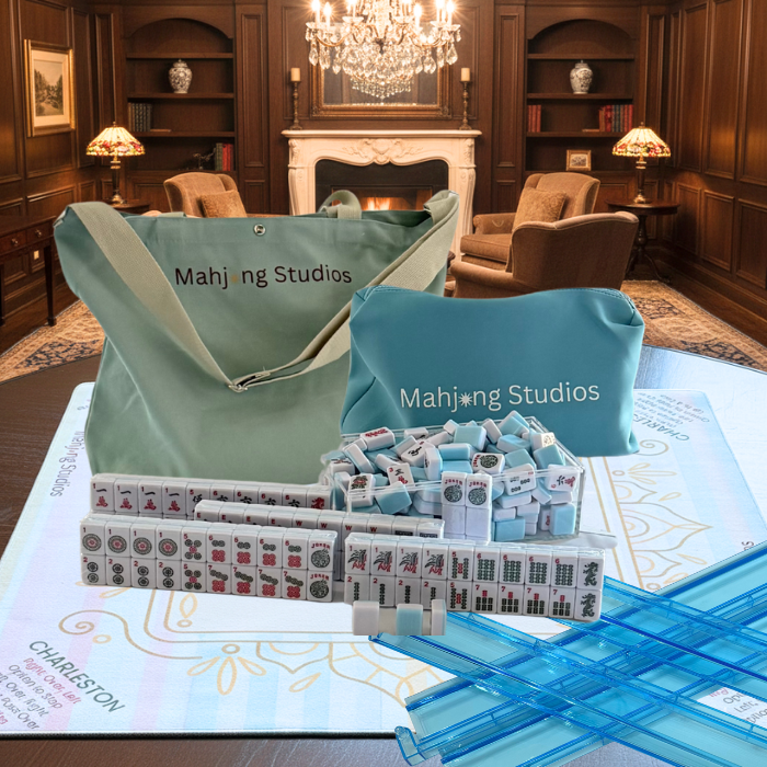 American Mahjong Set 166 Tiles Bundle - Green Bag Pastel Mat 2-color blue tiles: Bright Blue