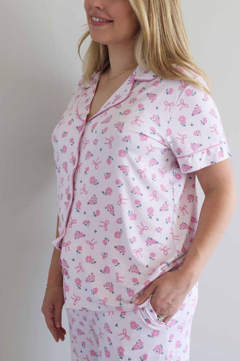 Women's Two Piece Flare Lounge Set | Ribbon & Roses Pink: L