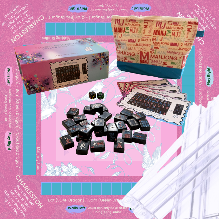 Neon Shadow American Mahjong Tile Set Bundle: Lunaflor / Clear Racks (4)
