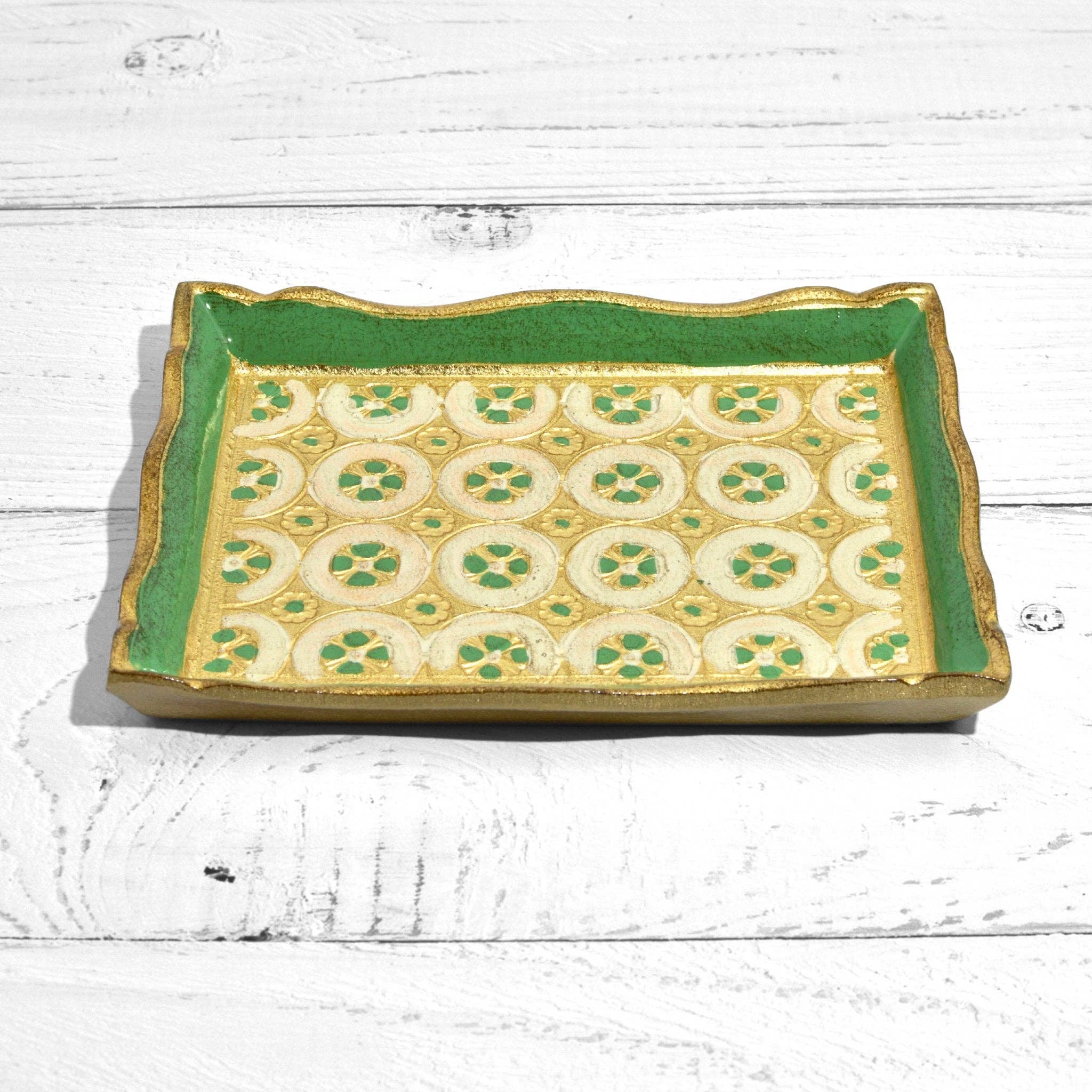 Florentine Carved Wood Rectangle Tessellated Mini Tray: Evergreen Fog