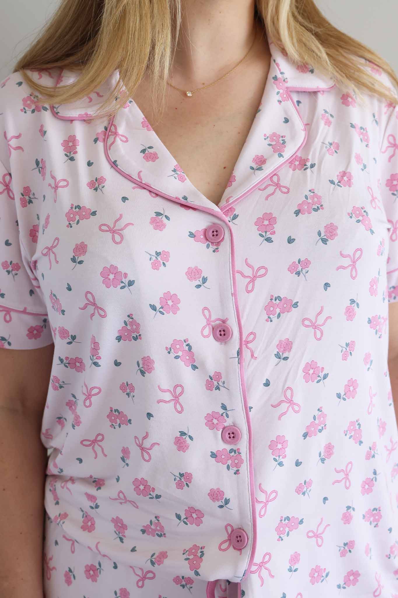 Women's Two Piece Flare Lounge Set | Ribbon & Roses Pink: L