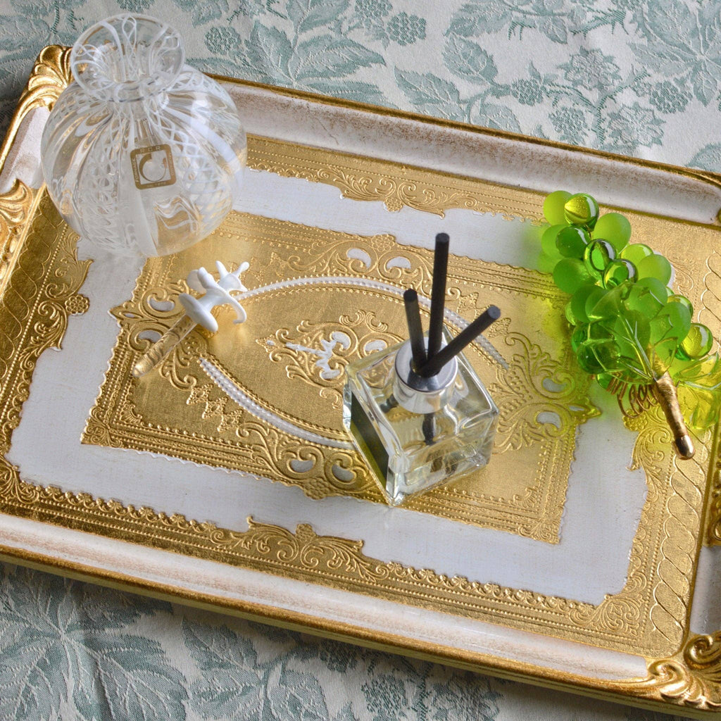 Florentine Carved Rectangle Tray with Handles, M or L, Made in Italy: Cappuccino / Medium