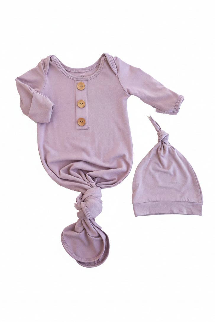 Dusty Purple Bamboo Knotted Gown & Hat: Newborn / 7-14lbs+