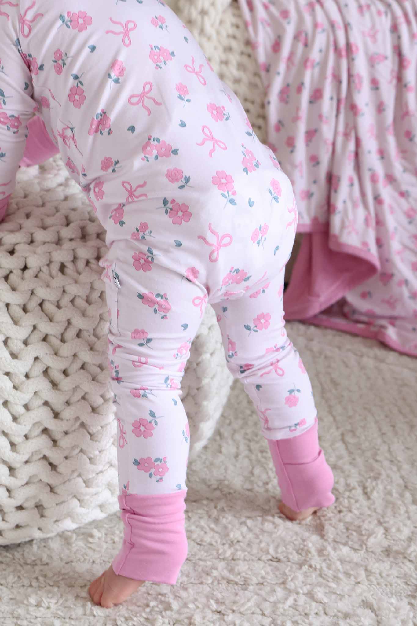 Ribbon & Roses Convertible Zip Romper | Pink: 0-3 months